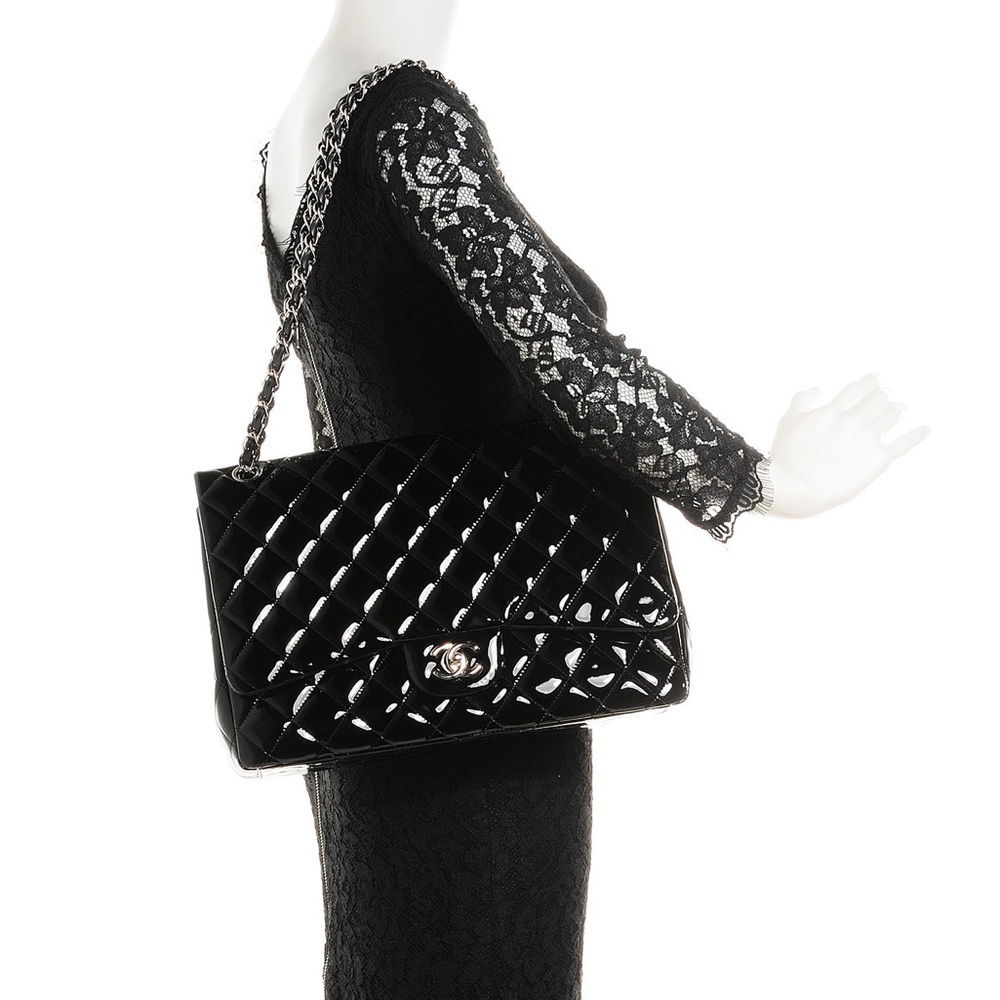 ❌SOLD❌ CHANEL classic Maxi black patent Flap Bag - Picture 8 of 15